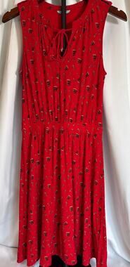 Anthropologie Leifnotes Red Fit & Flare Coastal Dress Sailboat & Anchor Print S